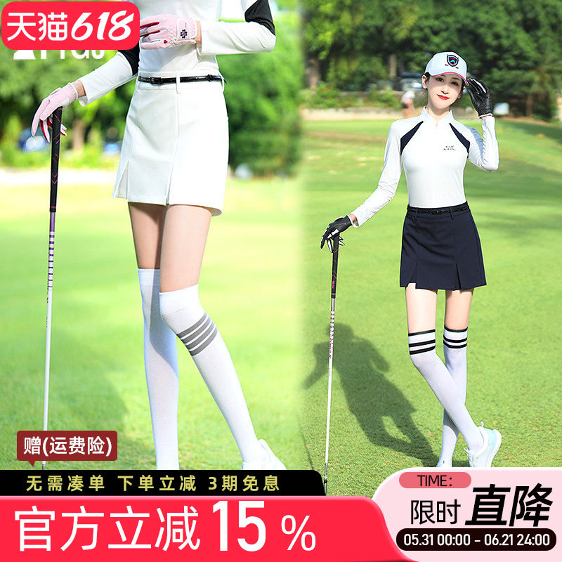 高尔夫球女士假两件防走光裤裙弹力松紧腰开叉运动半身短裙裤子