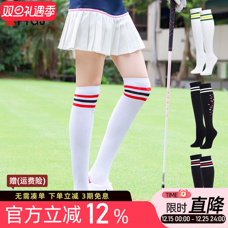 高尔夫球袜子 女士过膝长袜 三条杠百搭女款休闲长筒运动棉袜