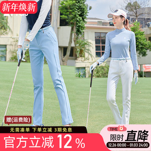 子服装 显瘦运动弹力松紧中腰白黑蓝色休闲裤 修身 高尔夫球女士长裤