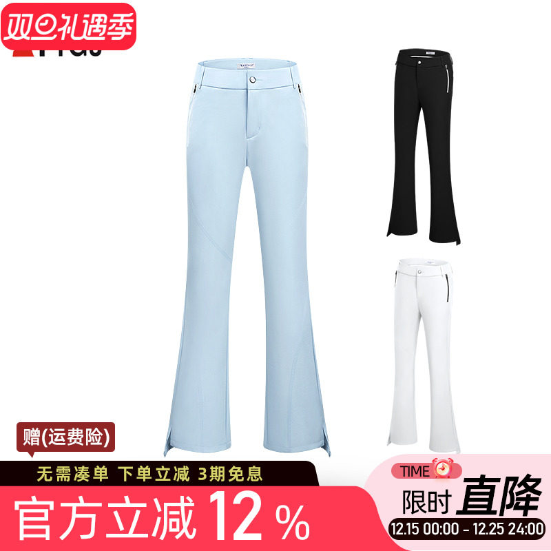 新款高尔夫球女士长裤松紧中高腰显瘦微喇叭裤开叉速干运动球裤子