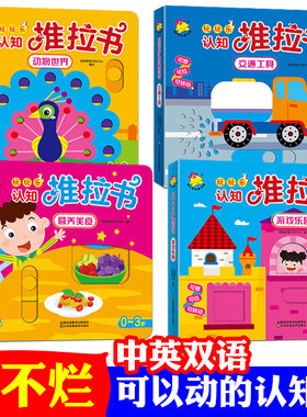 玩玩乐认知推拉书全套4本 0-3岁宝宝机关书翻翻书游戏书宝宝智力开发书幼儿童撕不烂早教书小手指立体书小熊很忙婴幼儿书籍1-2岁