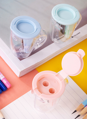 得力0551卷笔刀可爱创意茶杯造型学生削笔机 笔刨 两孔转笔刀 颜色随机