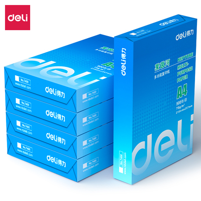 得力莱茵河复印纸办公打印A4复印纸70g学生草稿纸5包整箱装a4打印纸80g多功能复印打印纸双面2500张家用手写