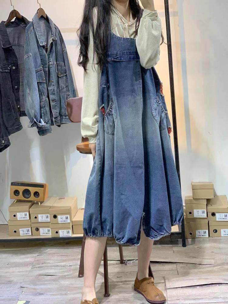 个性休闲百搭灯笼牛仔背带裤女