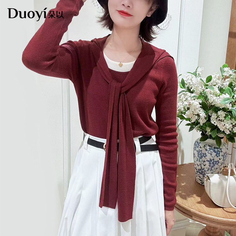 朵以针织衫25秋冬减龄假两件撞色披肩修身显瘦套头毛织39DD537028