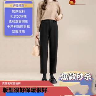 宽松显瘦萝卜哈伦直筒老爹裤 奕薇毛呢西装 韩版 子女2024秋冬新款 裤