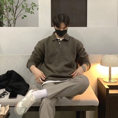 包芯纱针织polo衫翻领修身长袖