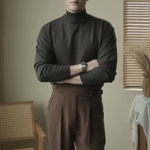 半高领包芯纱针织衫男薄款透气紧身卫衣西服内搭中领打底羊毛衫潮