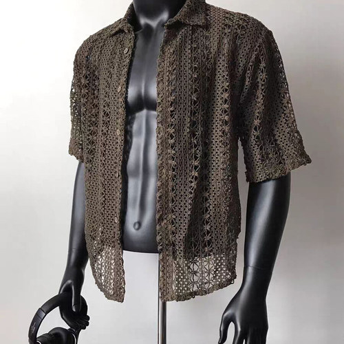 镂空针织开衫性感透视短袖衬衣