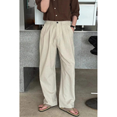 男双褶宽松直筒长裤 西裤 薄款 透气亚麻休闲西装 美式 裤 复古棉麻工装