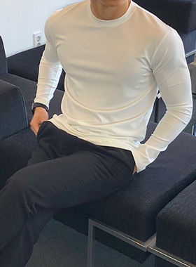 美式纯棉长袖t恤男高级感cityboy修身长袖上衣全棉透气内搭打底衫