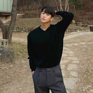 细线毛衣纯色百搭打底卫衣毛织线衣 肌肉男硬汉长袖 美式 v领针织衫