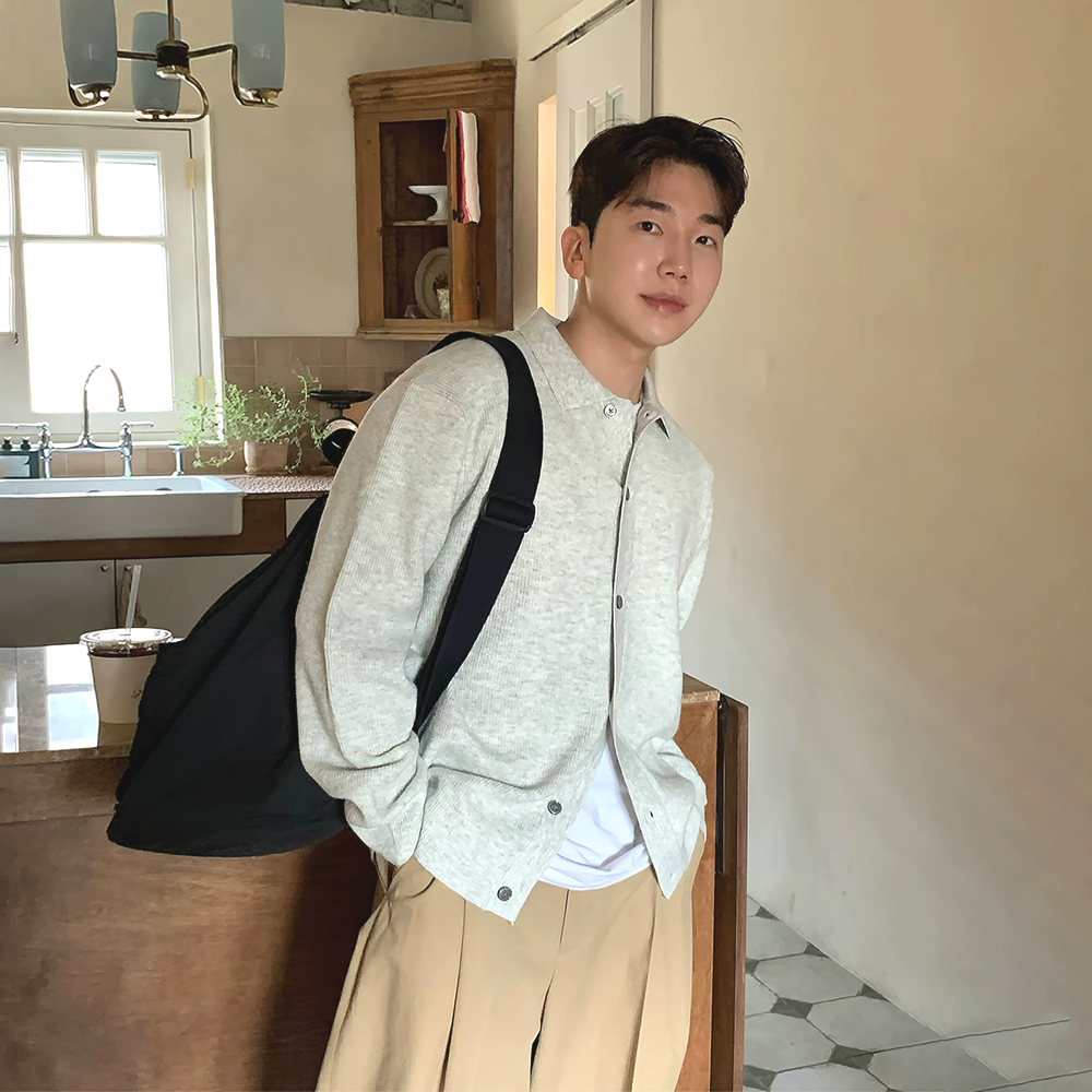 包芯纱针织开衫美式复古修身长袖