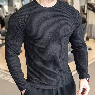 华夫格提花卫衣修身弹力长袖透气