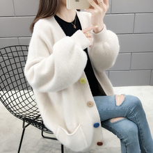 潮 外套女针织衫 慵懒风毛衣开衫 女秋季 2019新款 秋装 早秋上衣中长款