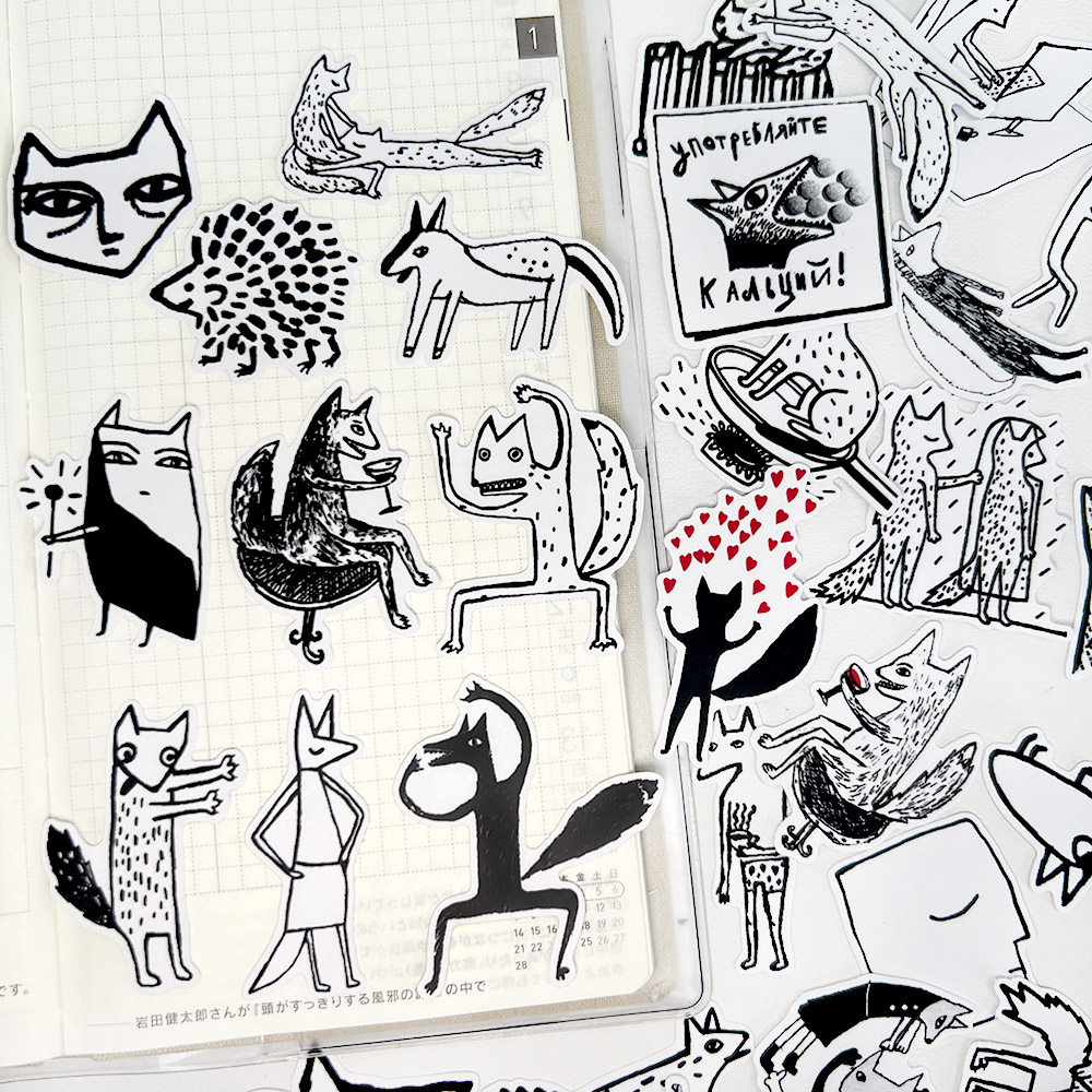 黑白搞怪神经狐狸惬意的生活手帐贴纸日记本装饰素材自粘贴画,文具电教/文化用品/商务用品,贴纸/立体贴纸,淘宝优惠券,粉丝福利购,淘宝优惠卷
