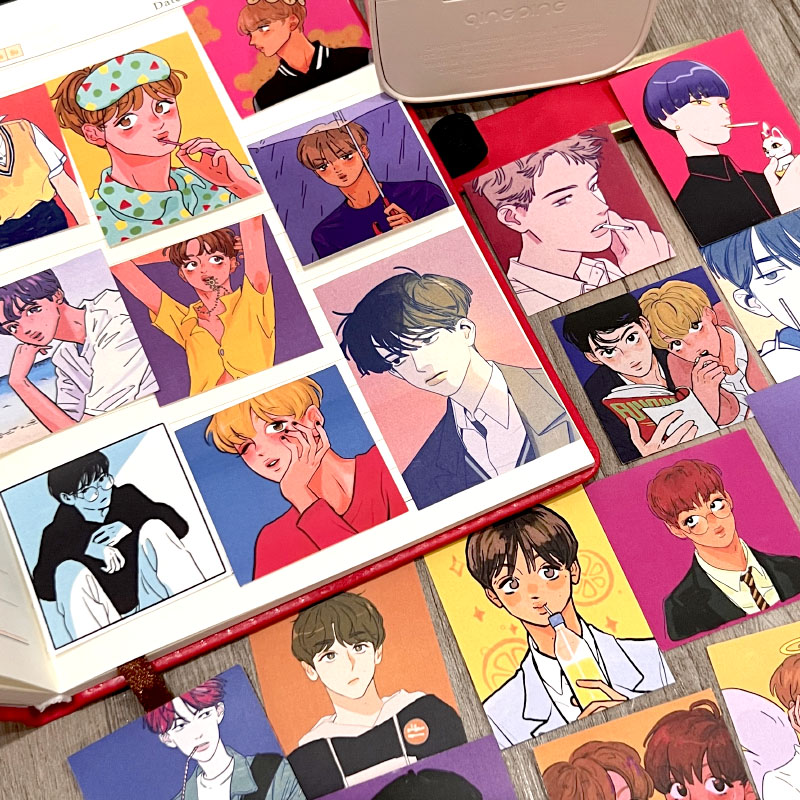 韩系男生插画奶狗学长桃花眼少年漫画脸男友手帐贴纸日记本贴画
