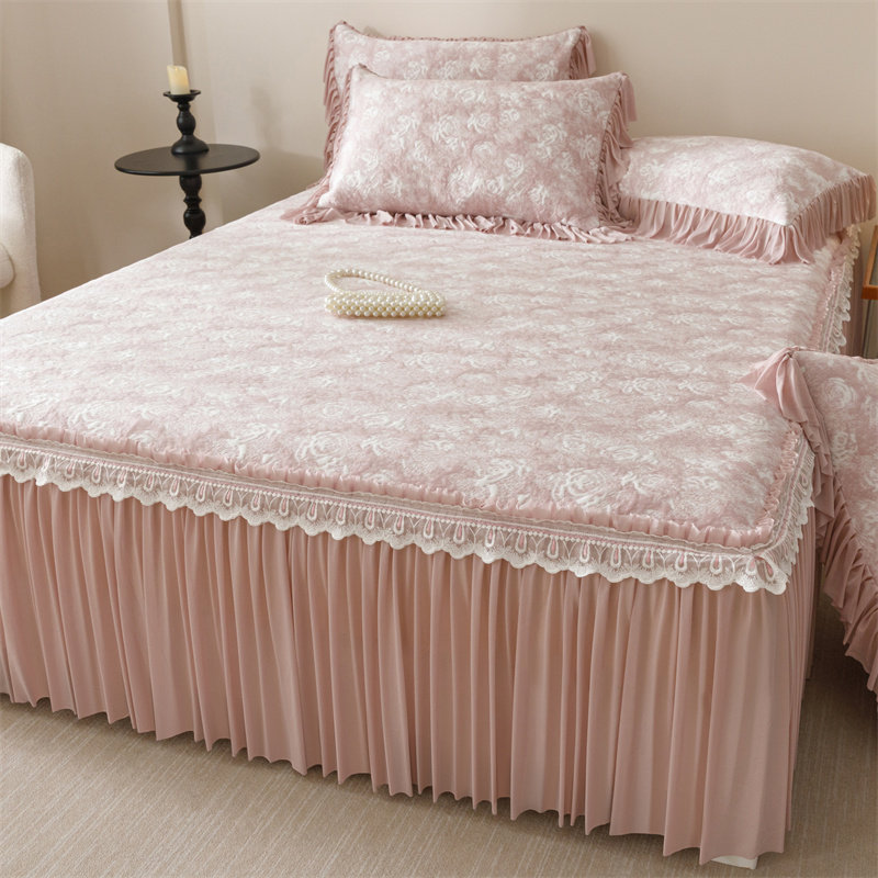 轻奢高级感花边海洋丝凉感豆豆凉席床裙款三件套夏天防滑空调软席,床上用品,床裙,淘宝优惠券,粉丝福利购,淘宝优惠卷