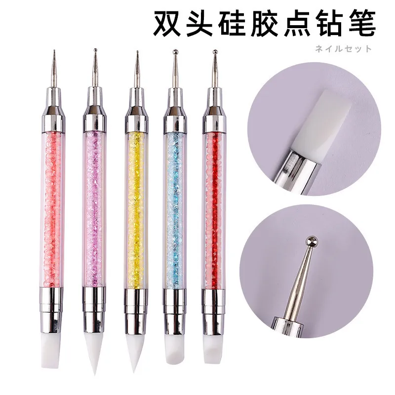 美甲双头硅胶点钻笔 多色钻杆硅胶取胶笔点钻压花笔定 制