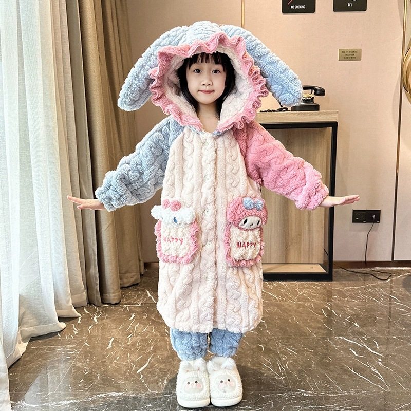 女童睡衣冬款珊瑚绒加绒儿童睡袍秋冬套装法兰绒卡通连帽家居服绵,童装/婴儿装/亲子装,家居袍/睡袍,淘宝优惠券,粉丝福利购,淘宝优惠卷