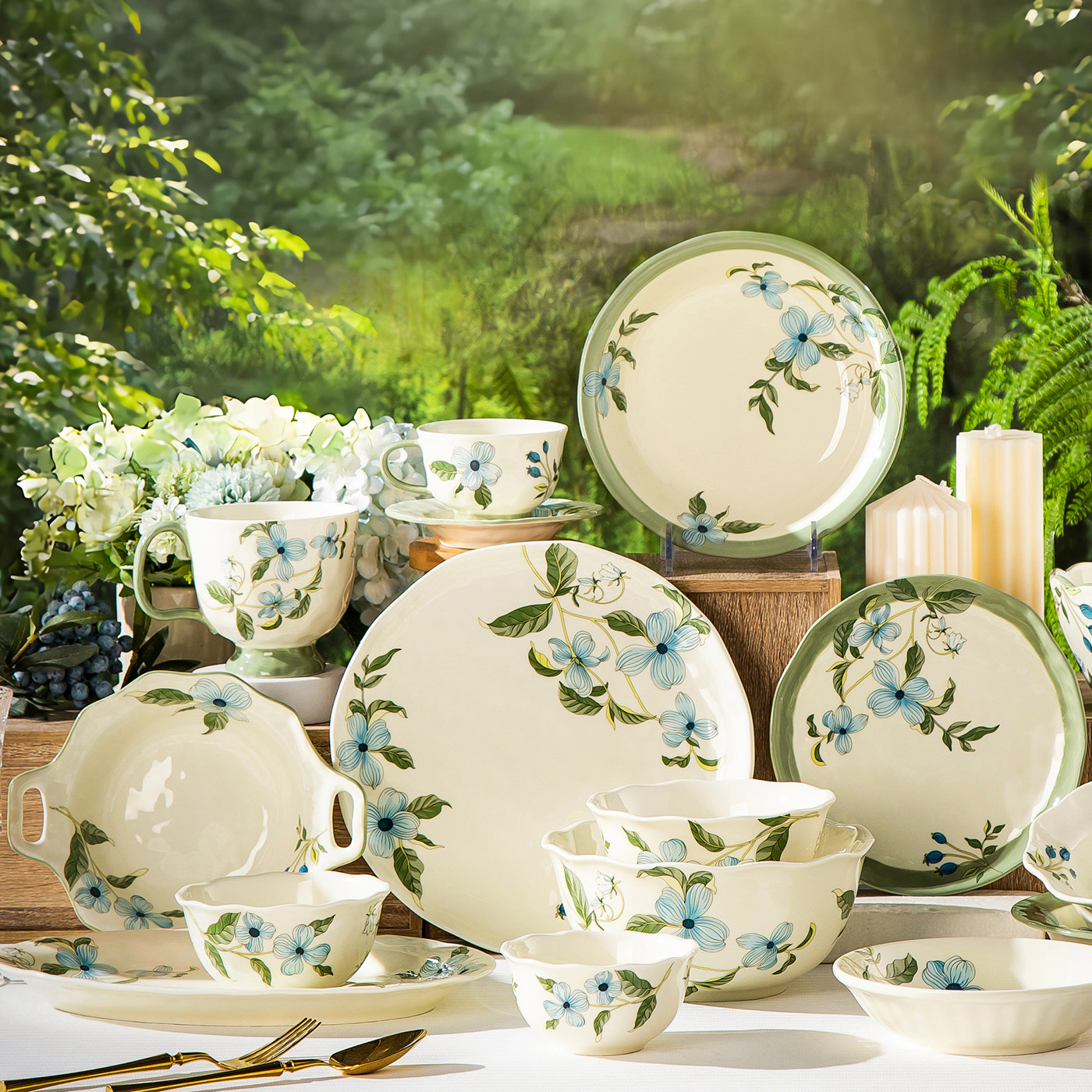 冠祥蓝精灵小清新陶瓷家用餐具奶油风西餐菜盘碟深浅盘高颜值饭碗,餐饮具,盘,淘宝优惠券,粉丝福利购,淘宝优惠卷