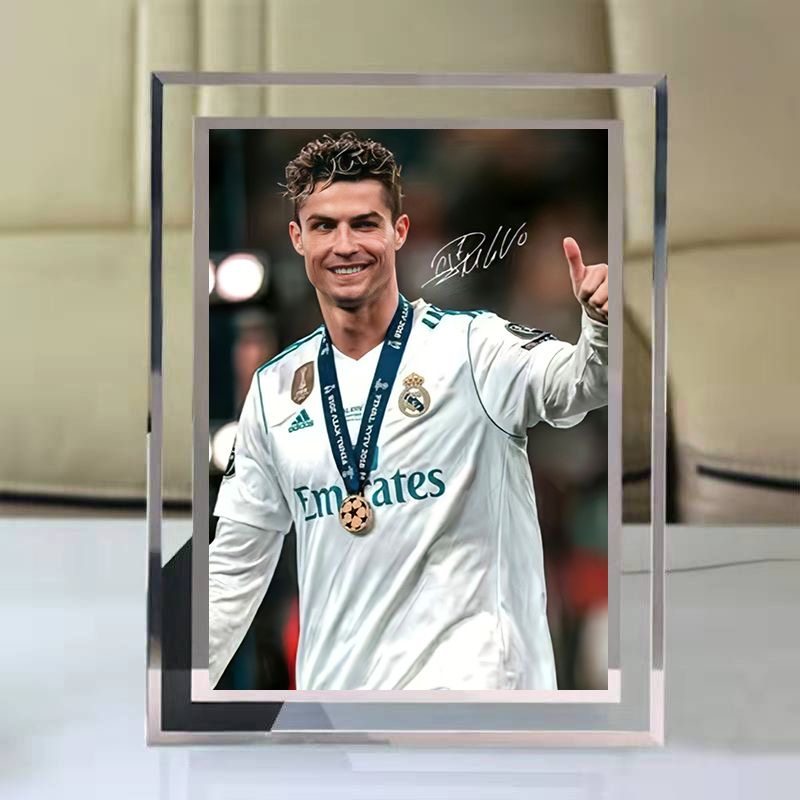 C罗周边水晶相框足球同款明星照片定制桌面摆台摆件玻璃相框立牌
