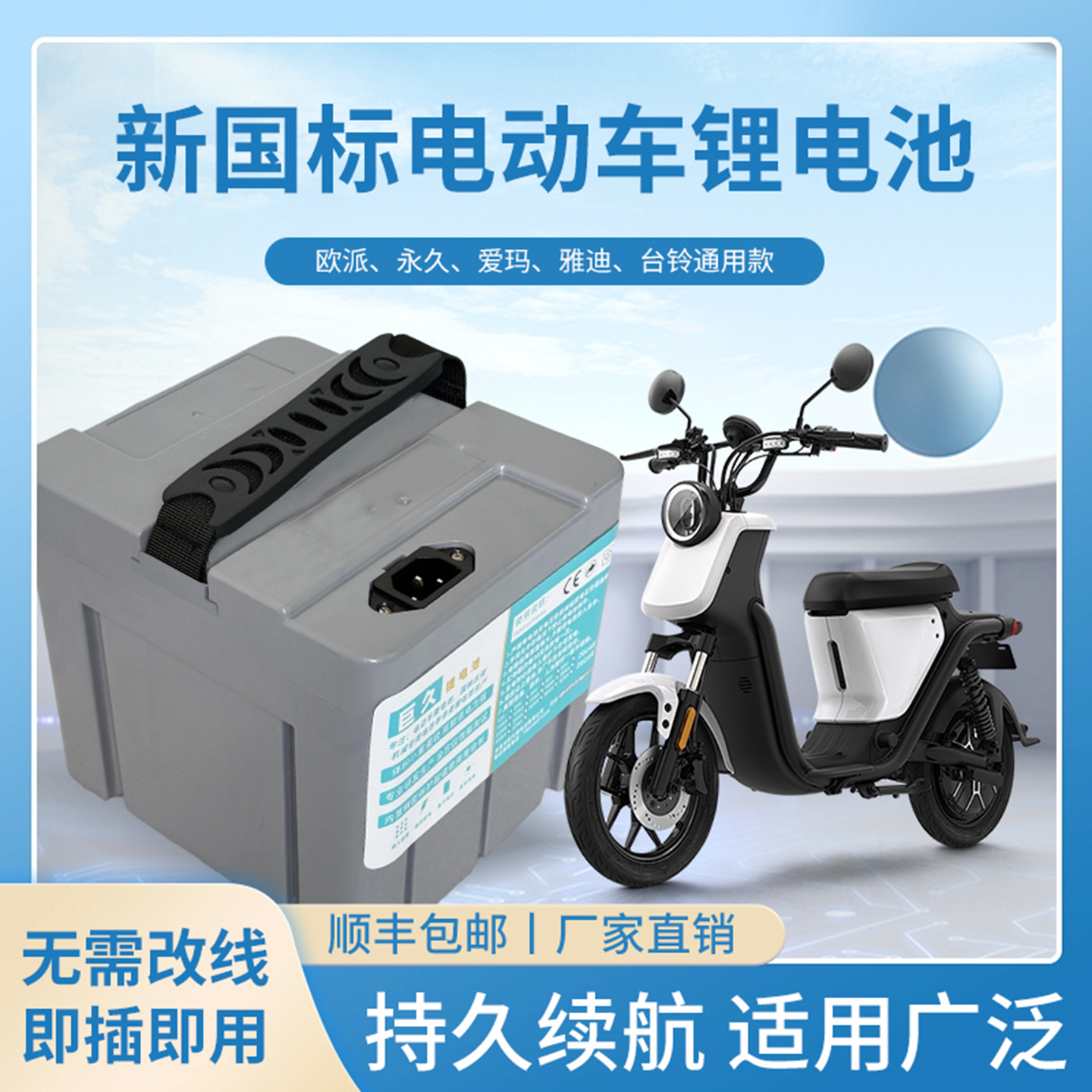 雅迪台铃爱玛48V锂电池新国标电动车通用20AH星恒天能同款送充电