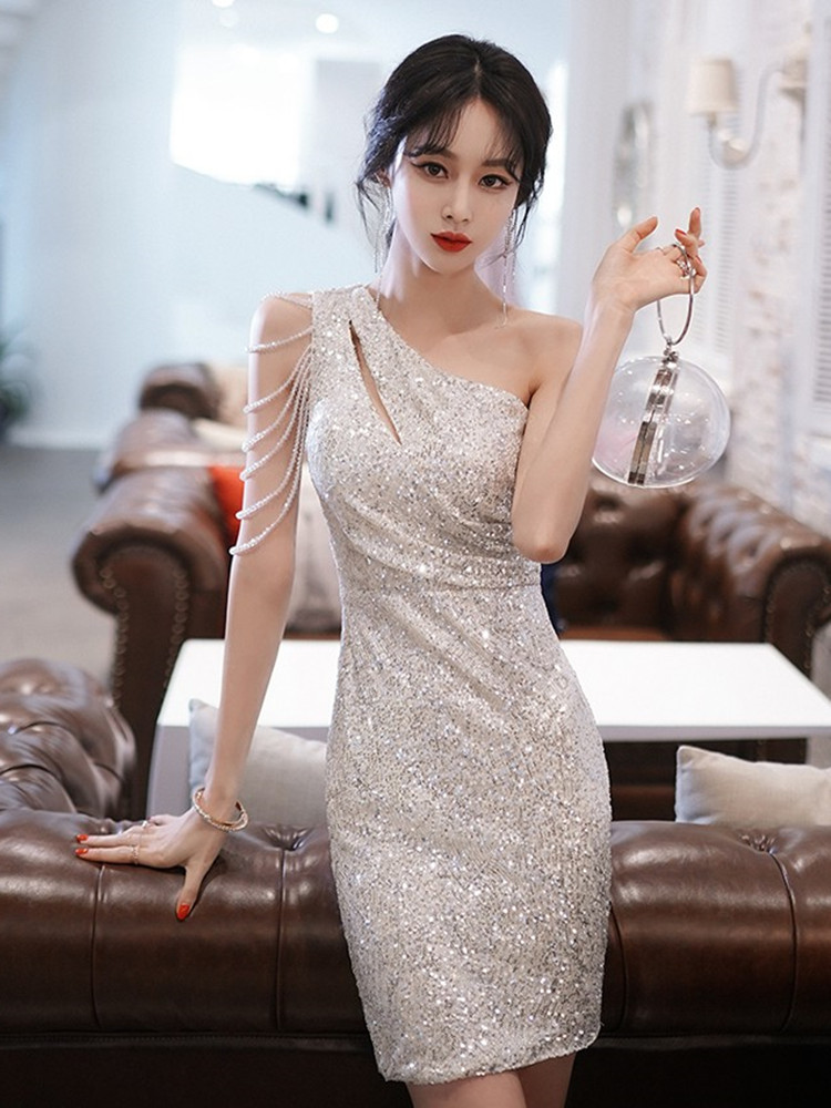 法式宴会晚礼服裙女轻奢小众高端小个子气质名媛性感高级质感修身_虎窝淘