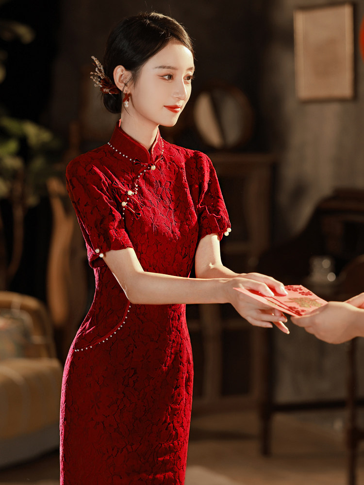 金玉良缘 红色旗袍2023春夏季新款复古国风改良连衣裙新娘敬酒服
