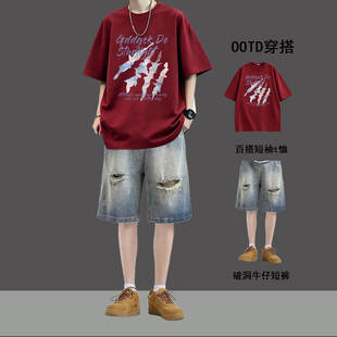 BENTIDEA 夏季短袖短裤套装男生酷帅穿搭青少年潮流纯棉T恤男装