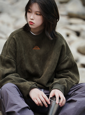 BENT IDEA 2023秋冬新款350g重磅麂皮绒卫衣男生山系休闲圆领外套