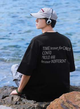 BENT IDEA 2024夏季新款260克重磅圆领前后丝网印花短袖休闲T恤男