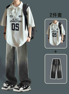 BENTIDEA polo衫男士夏季设计感美式高街潮牌一套装青少年重磅