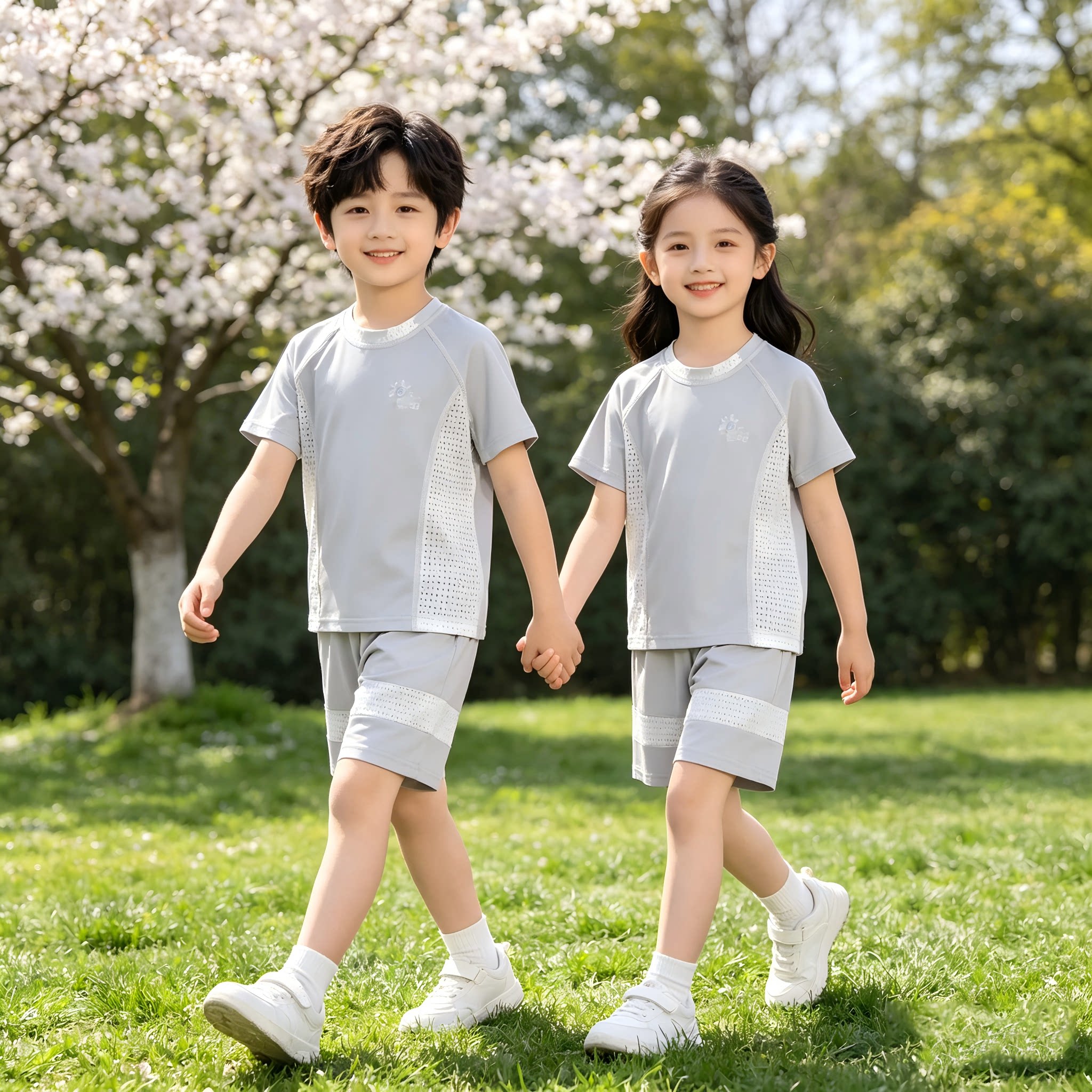 象老大男童女童速干透气运动装户外短袖短裤两件套夏季防晒衣套装