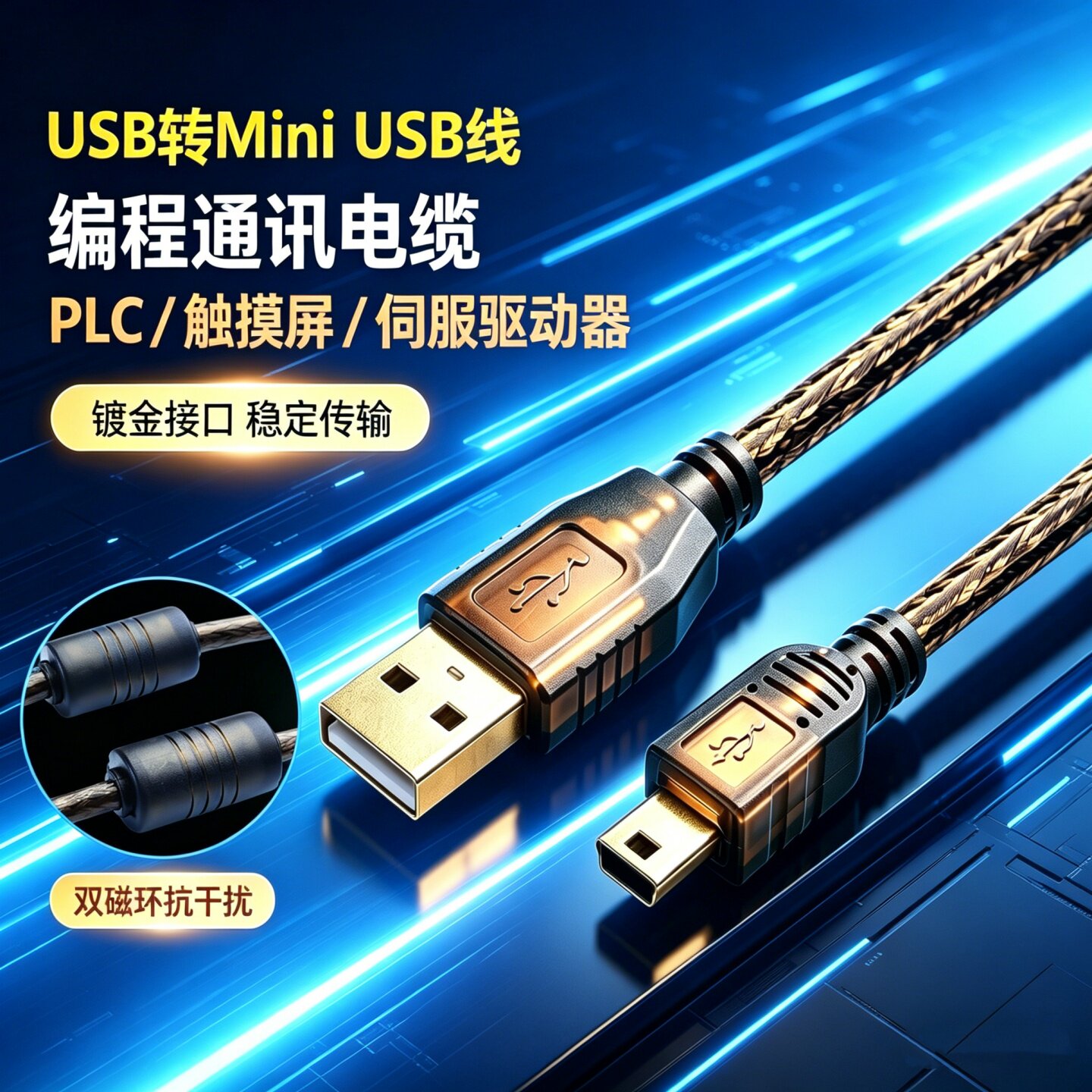 适用三菱Q松下汇川PLC编程数据线miniusb威纶Q06UDEH下载线 T型口
