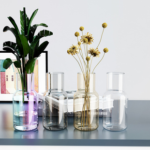 简约花瓶摆件水晶客厅玻璃插花假花透明个性 彩色创意欧式 水培家居