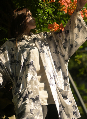 三省六部·户部【画蝶】春秋中国风轻奢丝绒满印男女同款道袍法披