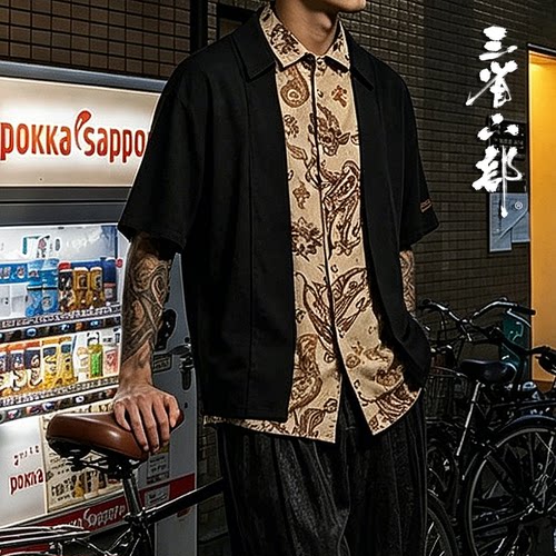 三省六部新中式假两件男士衬衫