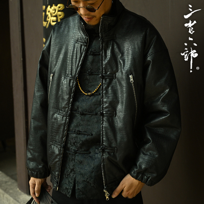 三省六部棉服鳄鱼纹PU皮