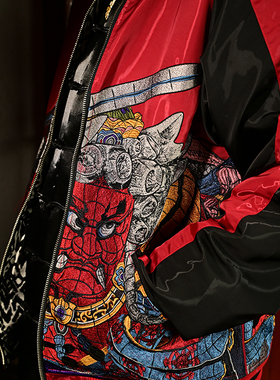 三省六部·中书省【丈六金身】春秋重磅门神刺绣光感男士双面夹克