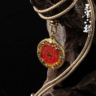 三省六部【山鬼】原创新中式国风镀金珐琅彩莫桑钻男女款道家项链
