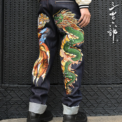 三省六部男士复古小直筒牛仔裤