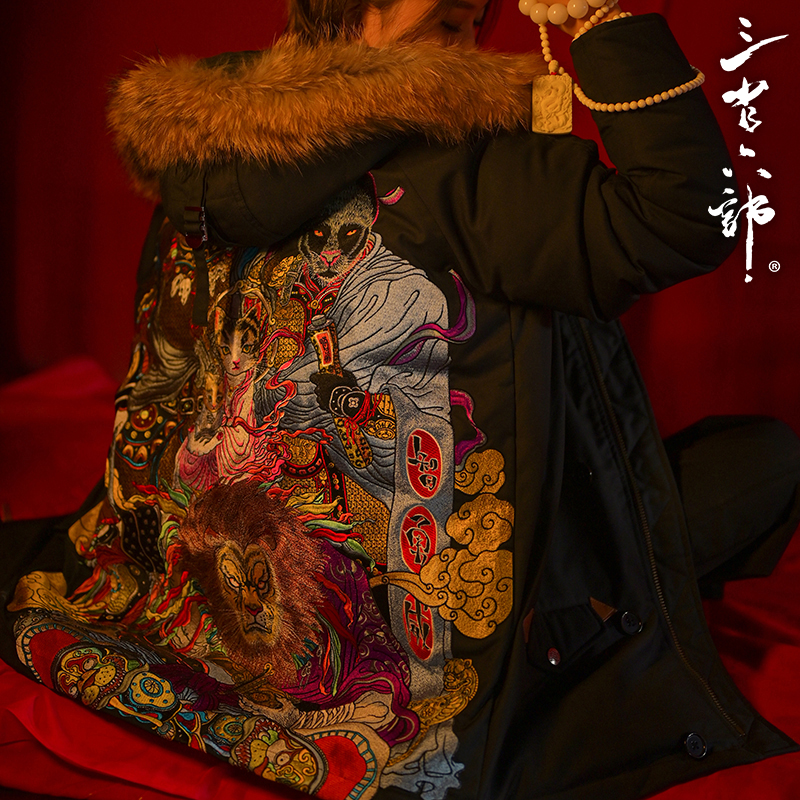 三省六部国风中长款羽绒服超重工