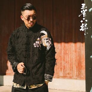 三省六部·兵部【枭心鹤貌】中国风重磅剪花面料仙鹤刺绣男士唐装