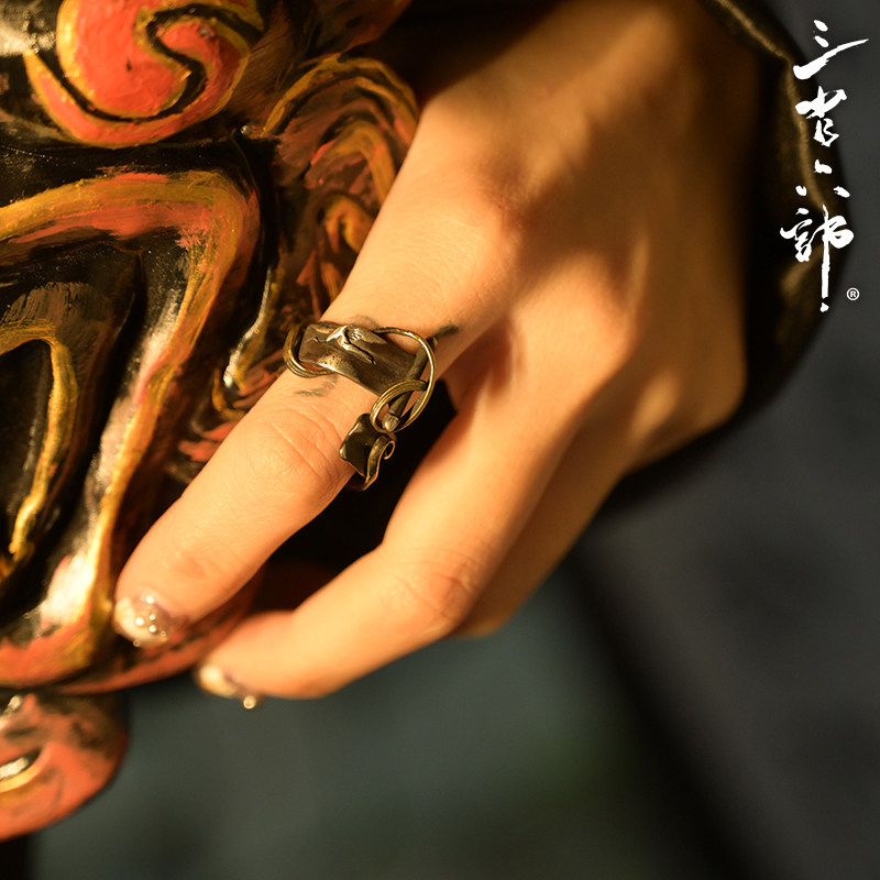 三省六部情侣款925银中国风戒指