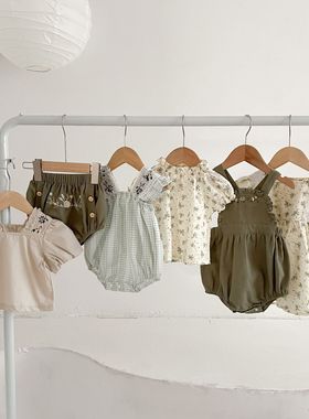 ins女宝宝套装绿色森系两件套洋气碎花裙夏季韩版上衣裤子两件套