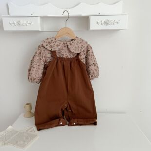 背带裤 2023爆款 洋气两件套 女宝宝港风宽松碎花衬衫 新品 韩版 秋季