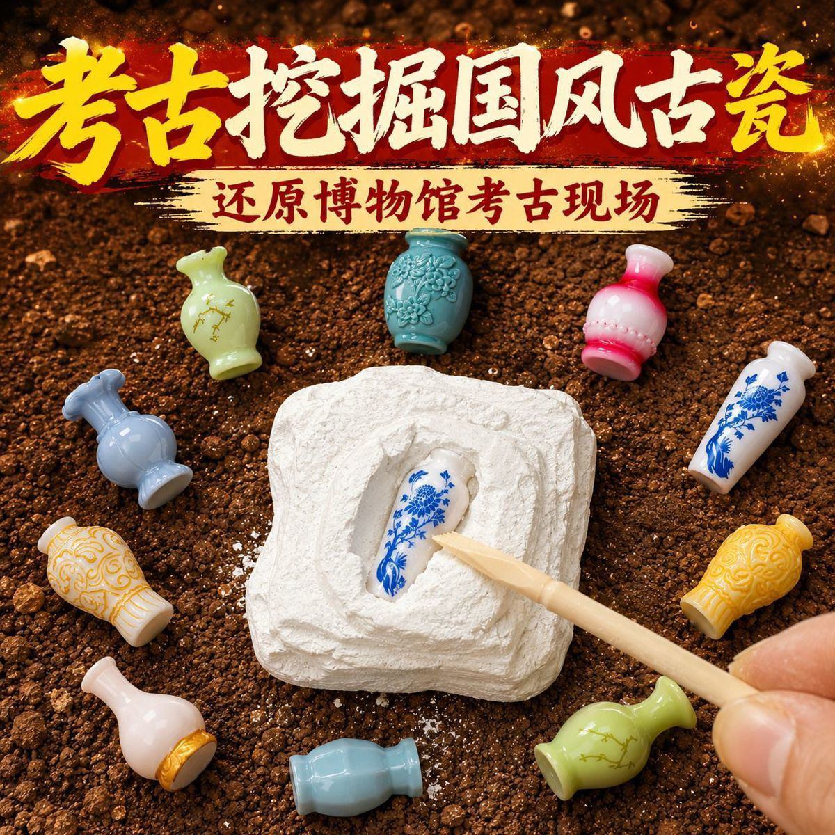 考古挖掘玩具国风古瓷假期神器