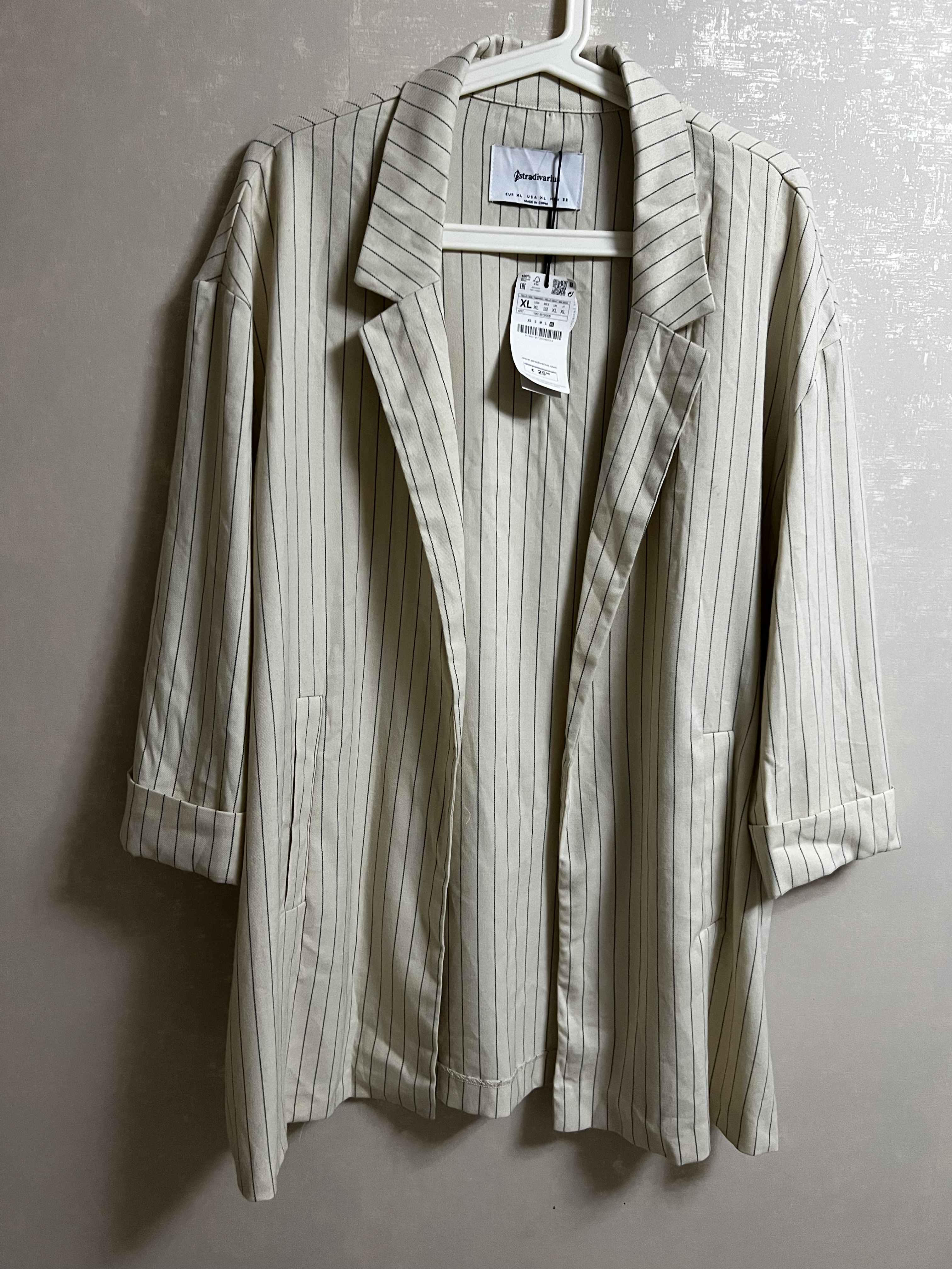 特价大码女装 品牌正品 韩版宽松休闲七分袖西服外套 条纹慵懒风图片