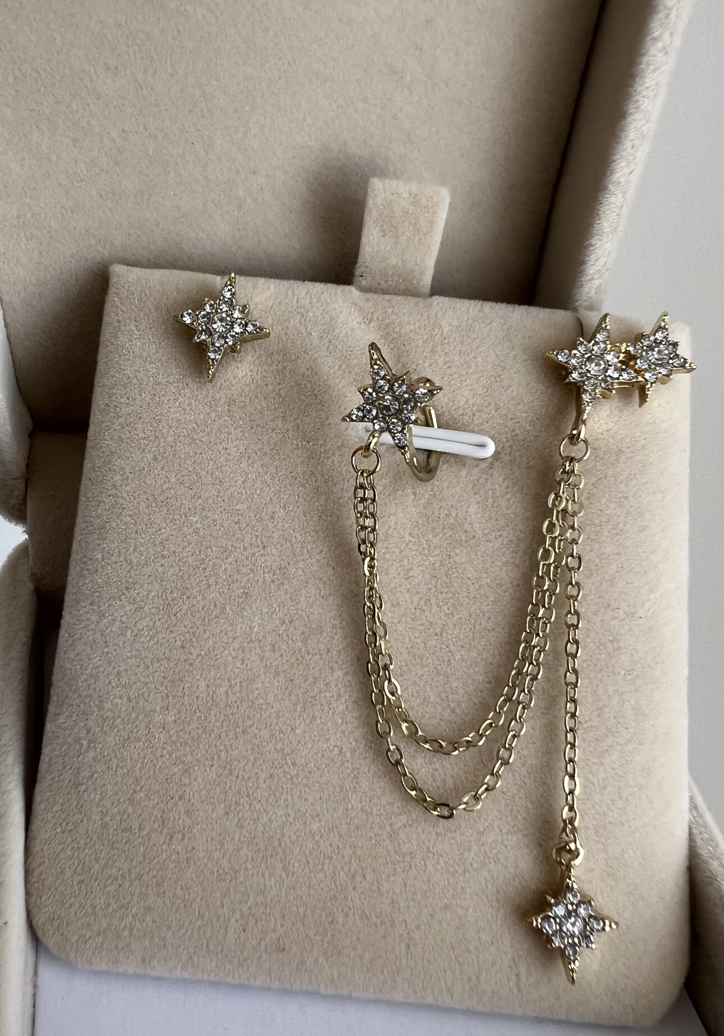 日韩不对称水钻星星流苏耳环 925银针 耳骨夹耳钉耳环气质耳饰女